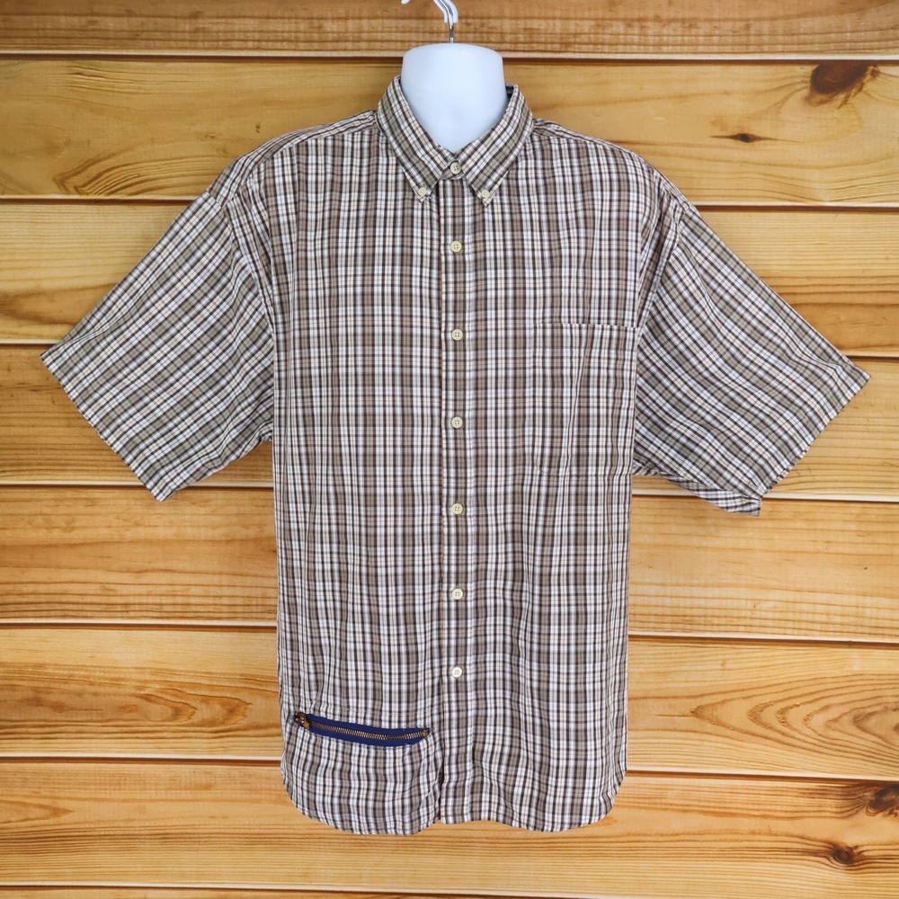 Puritan Button Down Shirt Wrinkle Resistant Mens Size 2XL Brown Plaid Custom Fit